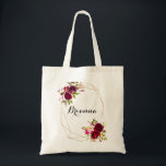 Geometric Gold Rustic Blush Burgundy Bridesmaid Tote Bag<br><div class="desc">This geometric gold rustic blush burgundy bridesmaid tote bag is the perfect wedding gift to present your bridesmaids and maid of honour for a simple wedding. The design features pink,  blush,  red,  burgundy and bordo watercolor flowers with green foliage,  adorning a gold geometric frame.</div>
