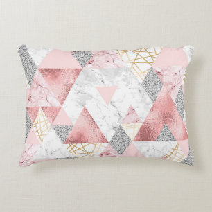 Geometric gold silver triangles, marble pattern. accent pillow