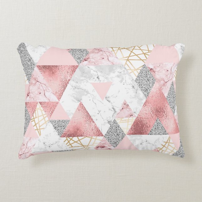 Geometric gold silver triangles, marble pattern. accent pillow (Front)