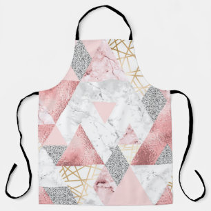 Geometric gold silver triangles, marble pattern. apron