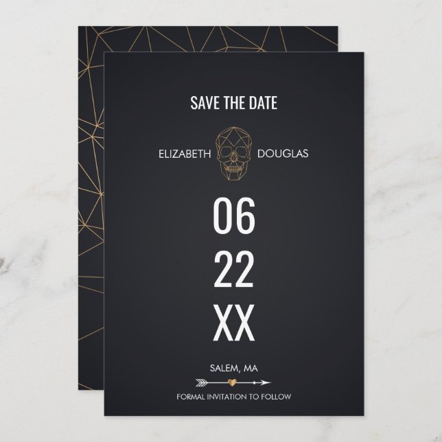 Geometric Gold Skull Save The Date Invitation (Front/Back)
