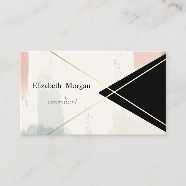 Geometric  Gold Stripes, Watercolor Brush Stroke Business Card (Front)