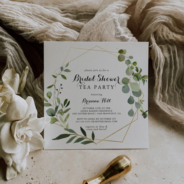Geometric Gold Tropical Bridal Shower Tea Party Invitation (Creator Uploaded)