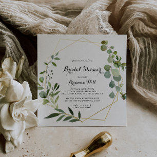 Geometric Gold Tropical Green Bridal Shower Invitation