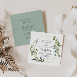 Geometric Gold Tropical Green Front & Back Wedding Invitation<br><div class="desc">This geometric gold tropical green front and back wedding invitation is perfect for a modern wedding. The design features hand-painted beautiful green leaves,  adorning a gold geometric frame.

Save paper by including more details on the back of the invitation instead of on a separate enclosure card.</div>