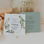 Geometric Gold Tropical Green Front & Back Wedding Invitation<br><div class="desc">This geometric gold tropical green front and back wedding invitation is perfect for a modern wedding. The design features hand-painted beautiful green leaves,  adorning a gold geometric frame.

Save paper by including more details on the back of the invitation instead of on a separate enclosure card.</div>