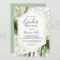 Geometric Gold Tropical Green Gender Reveal Party