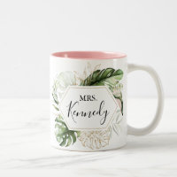 Geometric Gold Tropical Green Mrs Newlywed Bride
