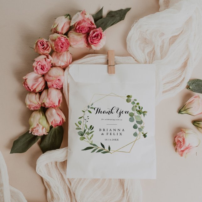 Geometric Gold tropical Green Thank You Wedding Favour Bag (Creator Uploaded)