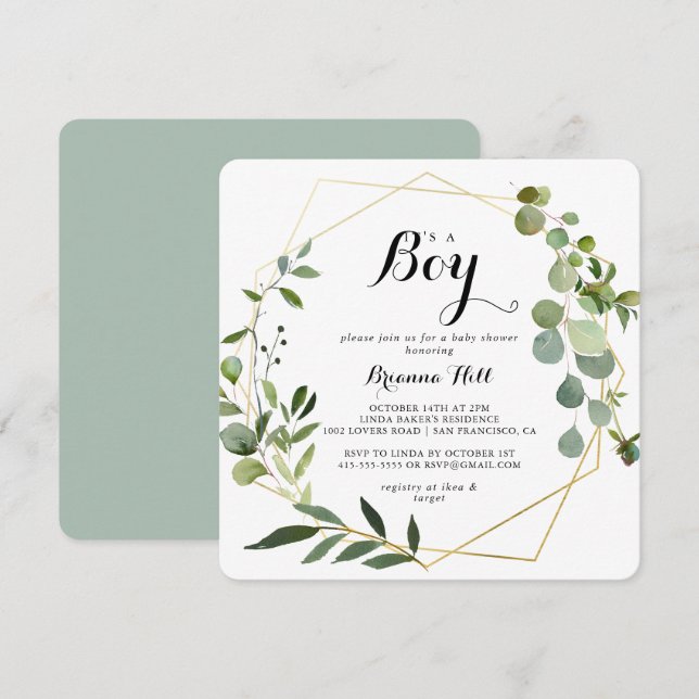 Geometric Gold Tropical It's A Boy Baby Shower Invitation (Front/Back)