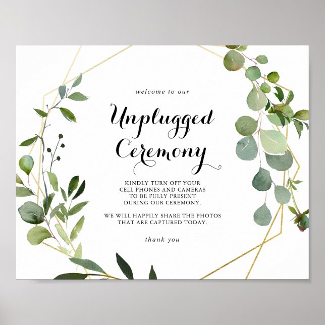 Geometric Gold Tropical Unplugged Ceremony Sign (Front)