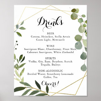 Geometric Gold Tropical Wedding Drinks Menu Sign
