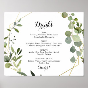 Geometric Gold Tropical Wedding Drinks Menu Sign