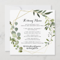 Geometric Gold Wedding Kissing Menu Game Card