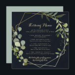Geometric Gold Wedding Kissing Menu Game Card<br><div class="desc">This geometric gold wedding kissing menu game card is perfect for a simple wedding reception. The design features hand-painted beautiful green leaves in a dark blue background,  adorning a gold geometric frame.</div>