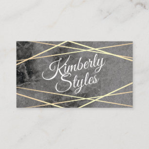 Geometric Gold White Foil Shine with Black Marble Business Card