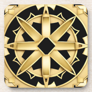 Geometric Golden Art Deco Pattern Coaster