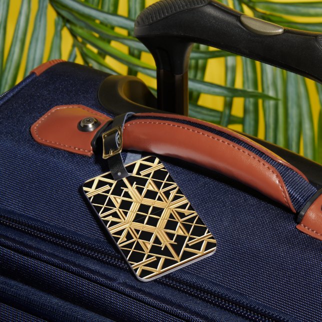 Geometric Golden Art Deco Pattern Luggage Tag (Front Insitu 1)