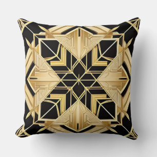 Geometric Golden Art Deco Pattern Throw Pillow