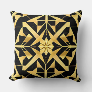 Geometric Golden Art Deco Pattern Throw Pillow