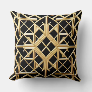 Geometric Golden Art Deco Pattern Throw Pillow
