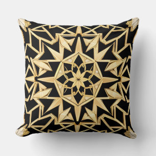 Geometric Golden Art Deco Pattern Throw Pillow