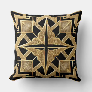 Geometric Golden Art Deco Pattern Throw Pillow