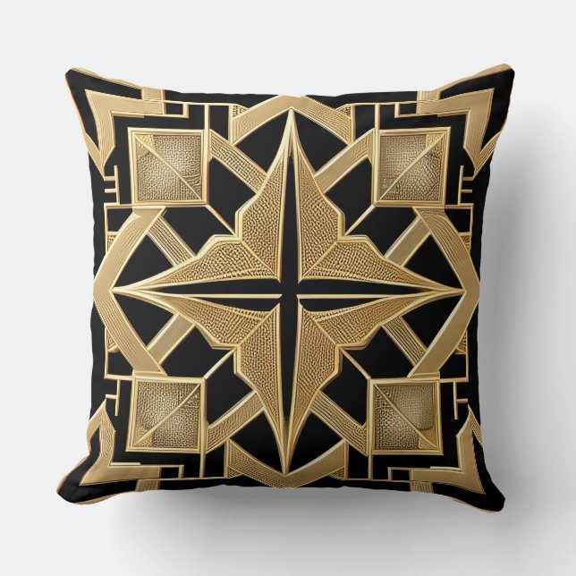 Geometric Golden Art Deco Pattern Throw Pillow (Front)