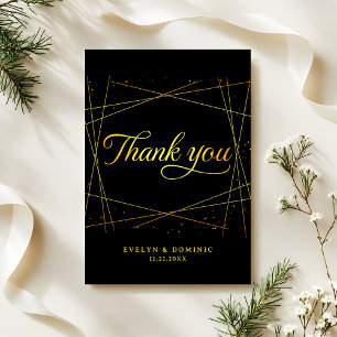 Geometric Golden Elegant Black Tie Wedding Thank You Card