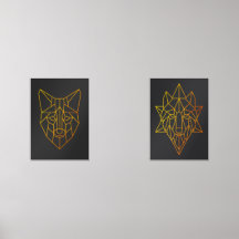 Geometric golden fox and wolf animal wildlife art