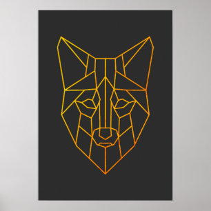 Geometric golden fox animal modern wildlife art poster