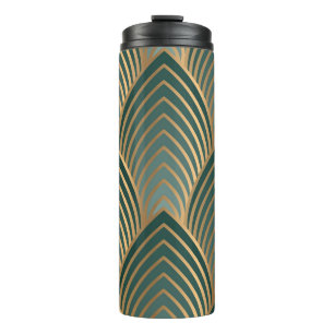 Geometric golden-green: vintage seamless pattern. thermal tumbler