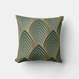 Geometric golden-green: vintage seamless pattern. throw pillow