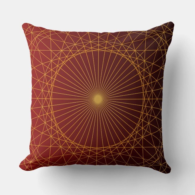 Geometric golden line red gradient modern luxury throw pillow (Front)