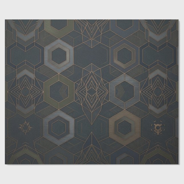 Geometric Golden Pattern 2025 Wrapping Paper (Flat)