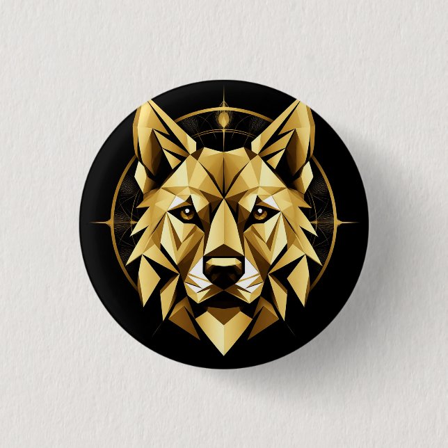 Geometric Golden Wolf Illustration 1 Inch Round Button (Front)