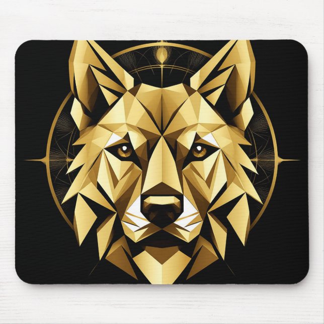 Geometric Golden Wolf Illustration Mouse Pad (Front)