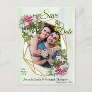 Geometric GoldGlitter Flower Bouquet Save the Date Announcement Postcard