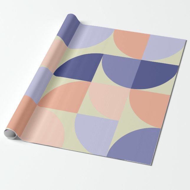 Geometric Graphic Design Shapes | Purple and Coral Wrapping Paper (Unrolled)