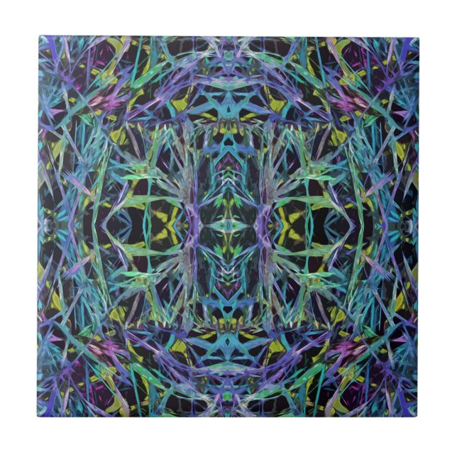Geometric Grass Pattern in Blue Tile (Front)