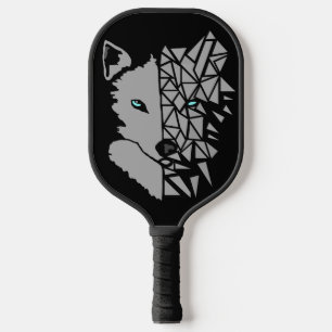 Geometric Gray Wolf Pickleball Paddle