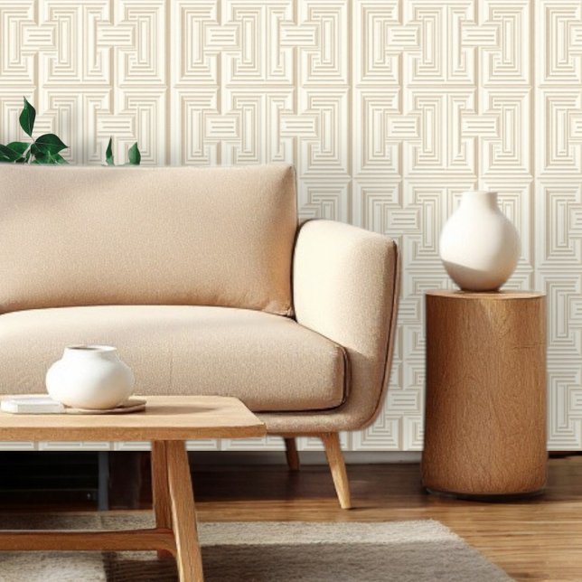 Geometric Greek Key of White Beige  Wallpaper (Creator Uploaded)