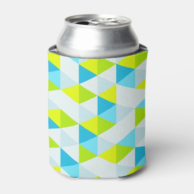 Geometric Green and Blue Triangles Modern Pattern Can Cooler (Can Front)