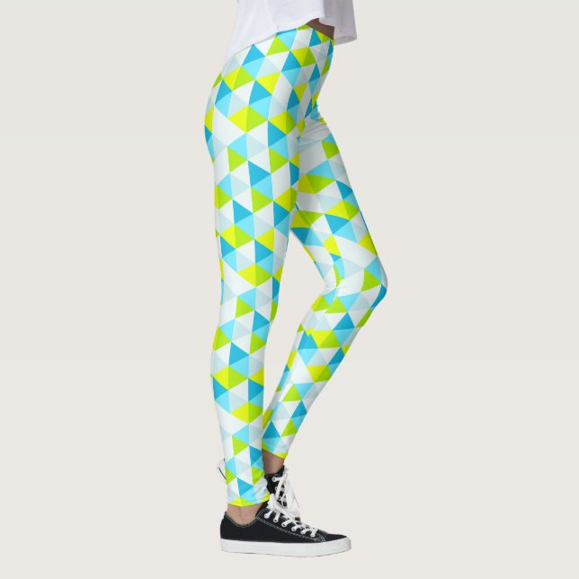 Geometric Green and Blue Triangles Modern Pattern Leggings (Right)