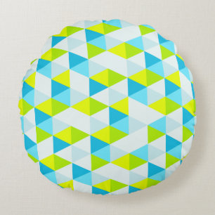 Geometric Green and Blue Triangles Modern Pattern Round Pillow