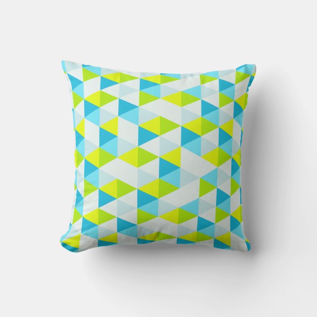 Geometric Green and Blue Triangles Modern Pattern Throw Pillow (Front)