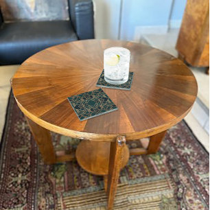 Geometric Green and Gold Glass Coaster