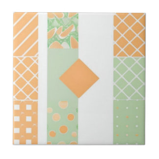 Geometric green and orange pattern tile