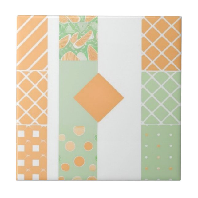 Geometric green and orange pattern tile (Front)