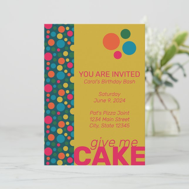 Geometric green and yellow circle dots invitation (Standing Front)